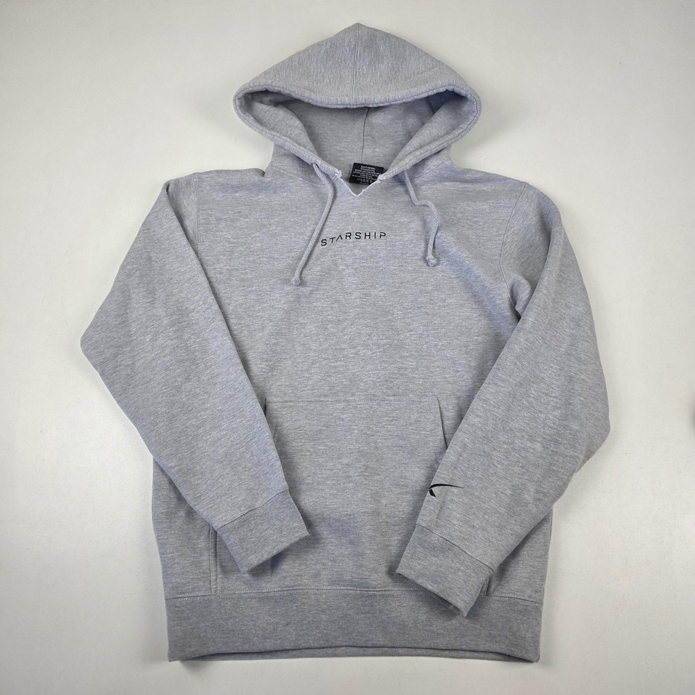 SpaceX Starship Hoodie Mens Small Gray Rocket Graphic Pullover Sweatshirt